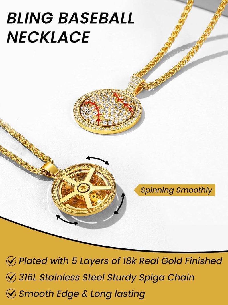KeyStyle Bling Sports Necklace for Men Teen, Spinner Pendant for Athletes (Baseball Soccer Basketball Football Pendant) - Image 3